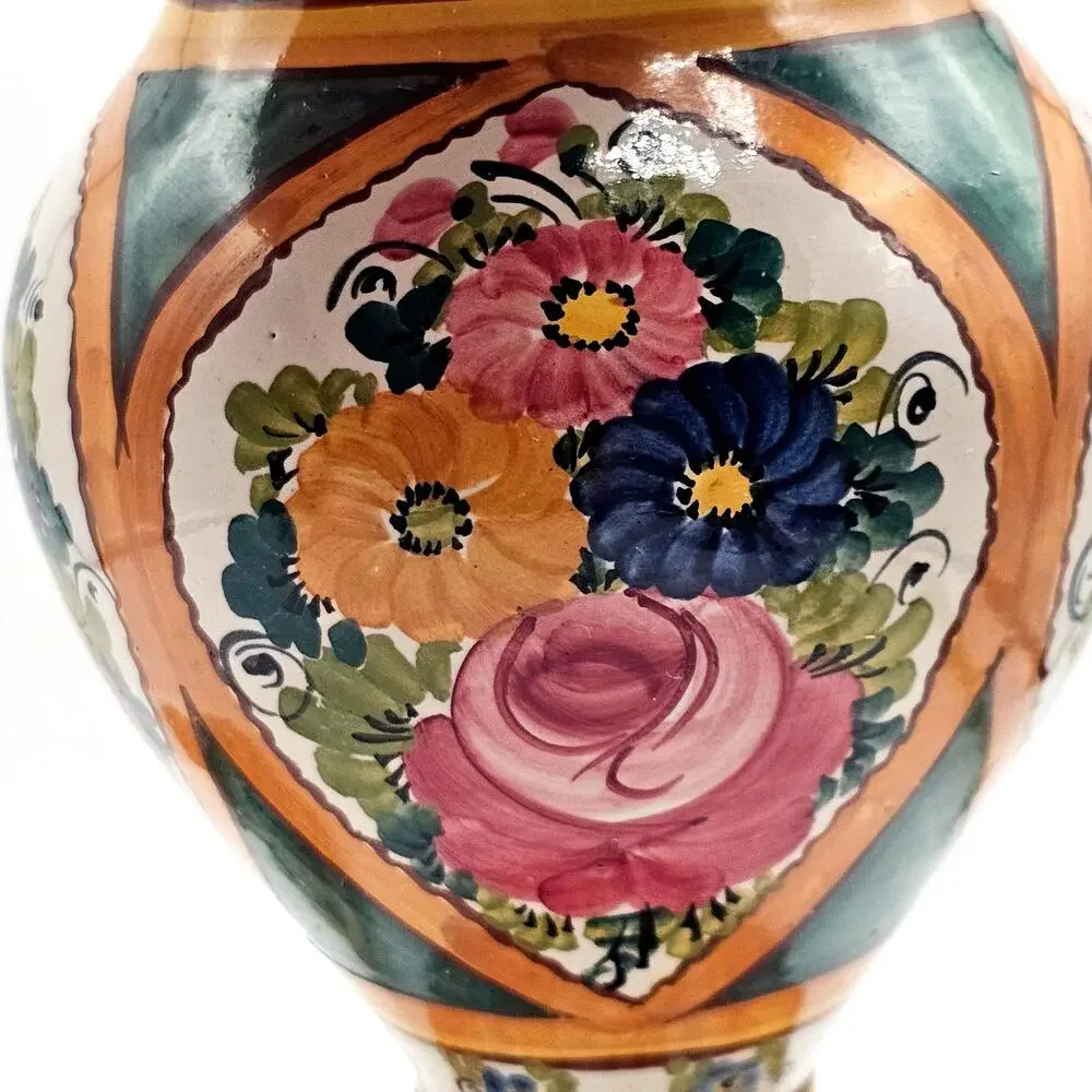 Peruvian Majolica Floral Lidded Urn Vase Hand Painted FCA Pottery 11